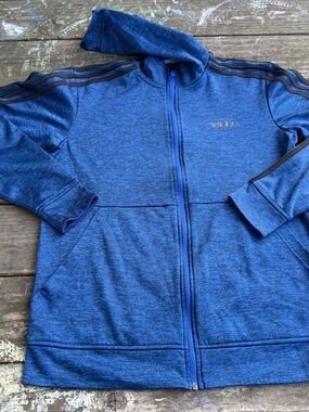 Adidas Royal Blue Full-Zip Hoodie with Black Stripes
